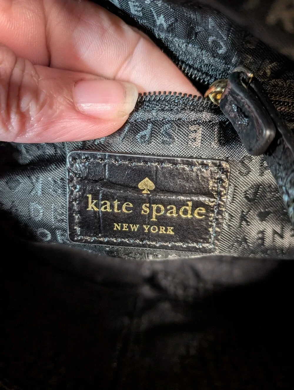 Kate Spade Black Glossy Croc Leather Satchel Handbag